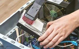 limpieza de computadora pc disco duro rígido gabinete mano con aspiradora